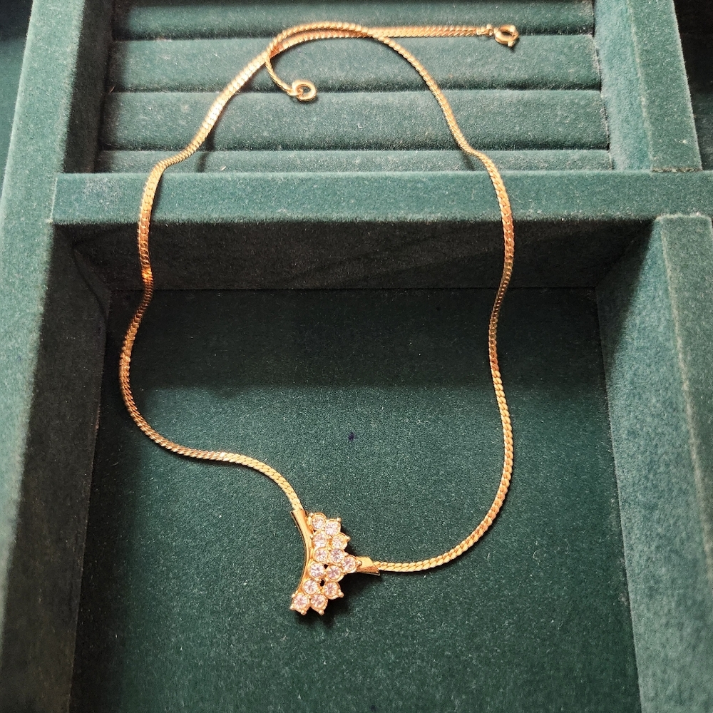 Gold Toned Avon Necklace with Crystal Accents